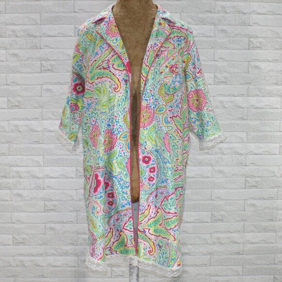 HAND CRAFTED Dress Swimsuit Cover Duster Floral Paisley Lace Top Tunic - Picture 4 of 12